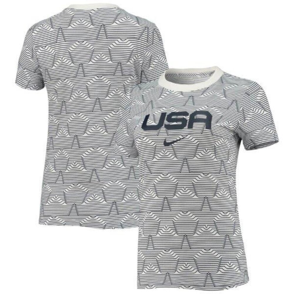 Nike Sportswear Women's USA Allover Print T-Shirt White / Navy Large NWT